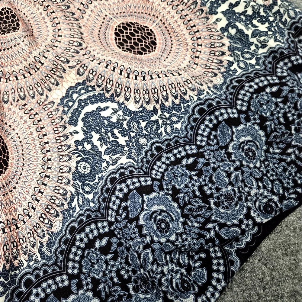 Boho Midi Skirt Size 23 Blue Pink Mandala Handkerchief Flowy‎ Festival Geometric